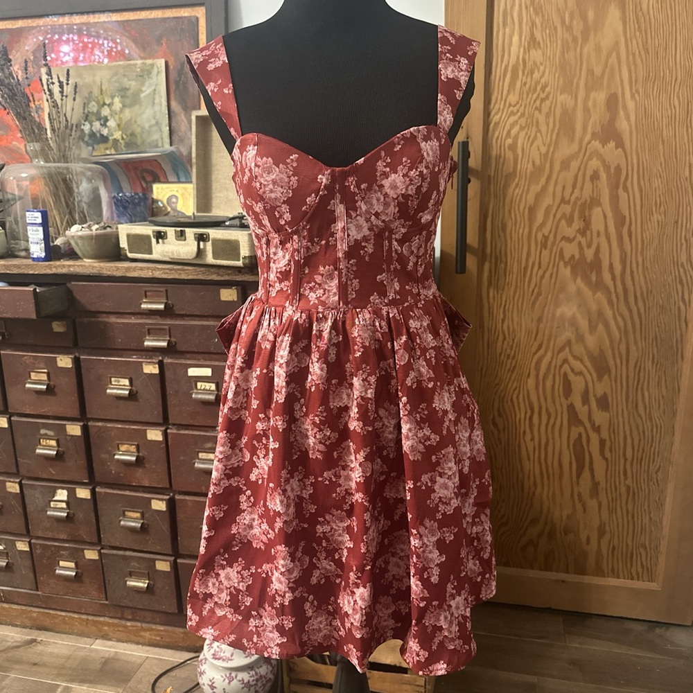 Altar'd State Red and White Floral Mini Dress